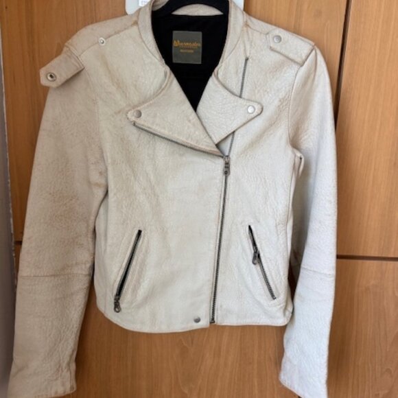 Pre-Loved Madewell Ecru Distressed Leather Jacket - Women's M - Picture 2 of 11